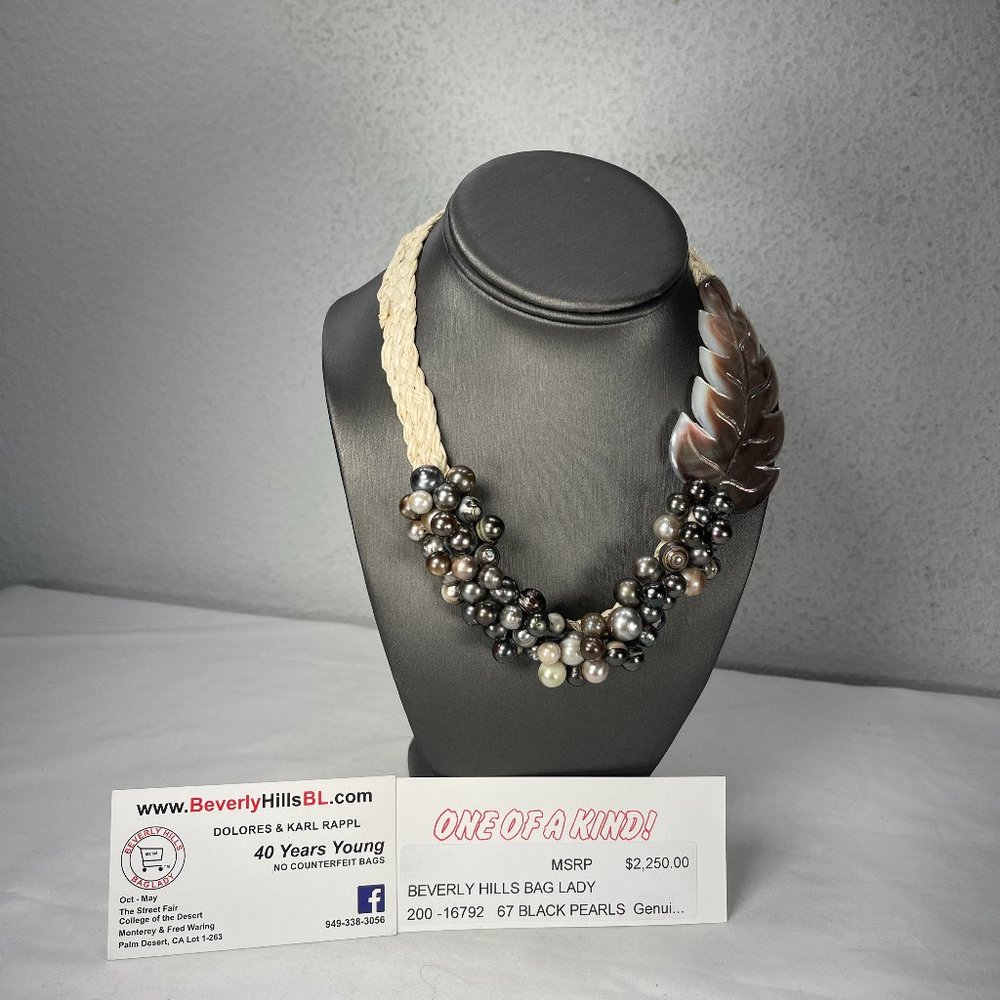 MSRP $2250.00 NWT                         67 -TAHITIAN BLACK PEARLS WITH ABALONE